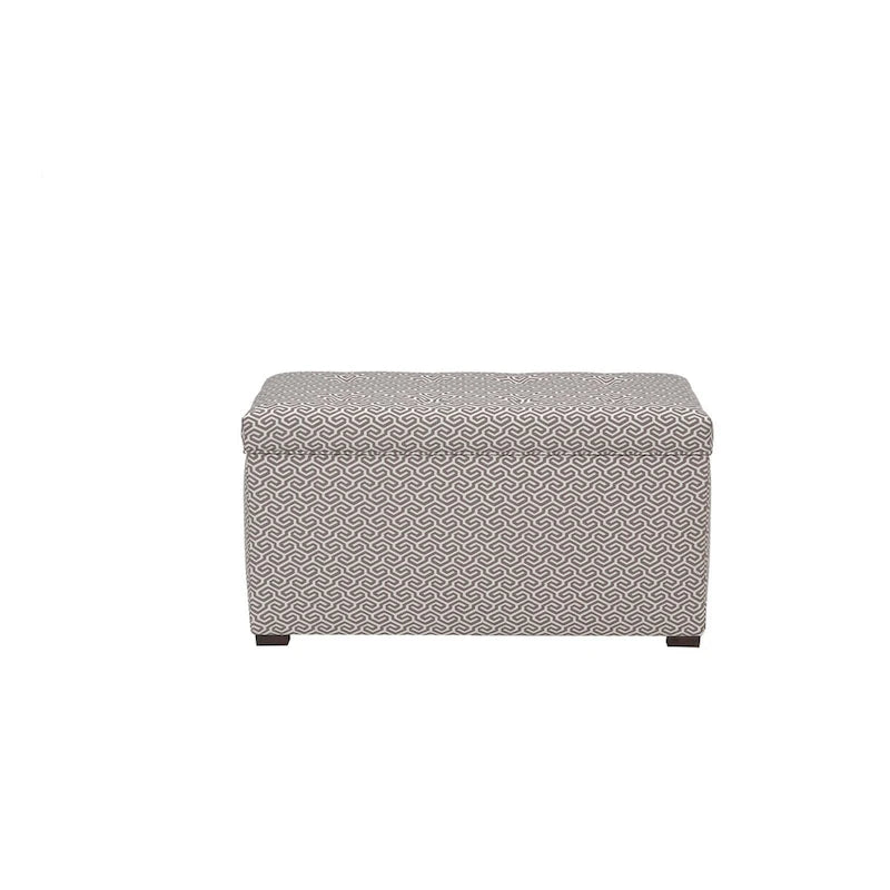 Banc de rangement transitoire, tissu capitonné, charnière hydraulique, pieds espresso
