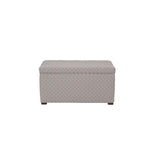 Banc de rangement transitoire, tissu capitonné, charnière hydraulique, pieds espresso