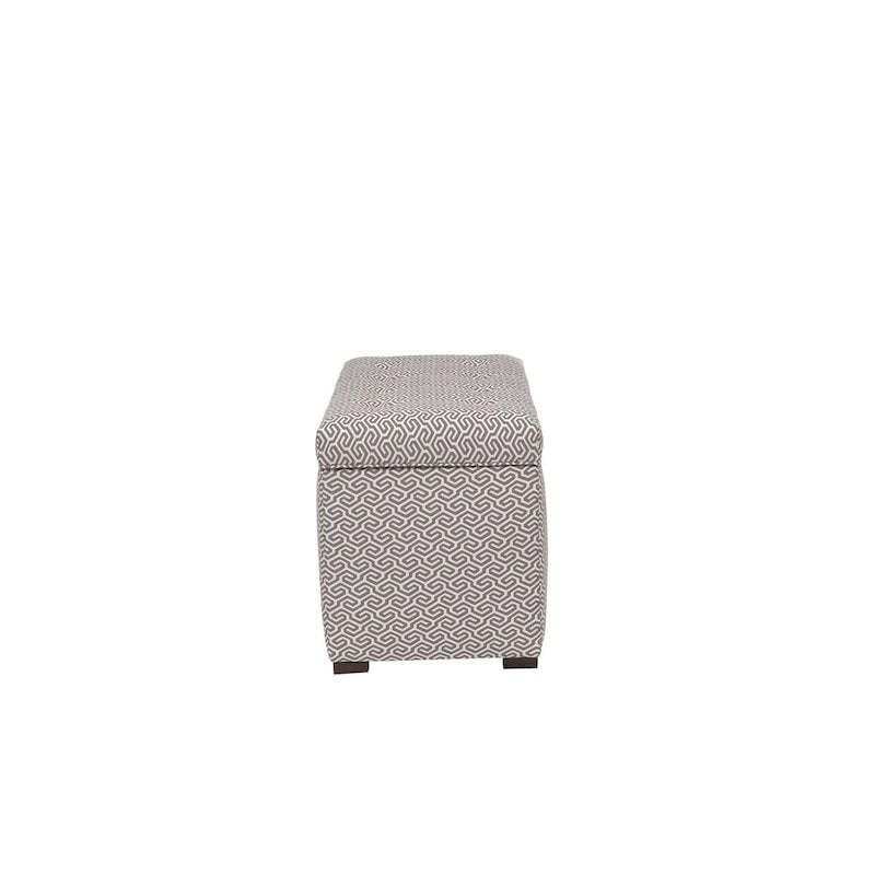 Banc de rangement transitoire, tissu capitonné, charnière hydraulique, pieds espresso
