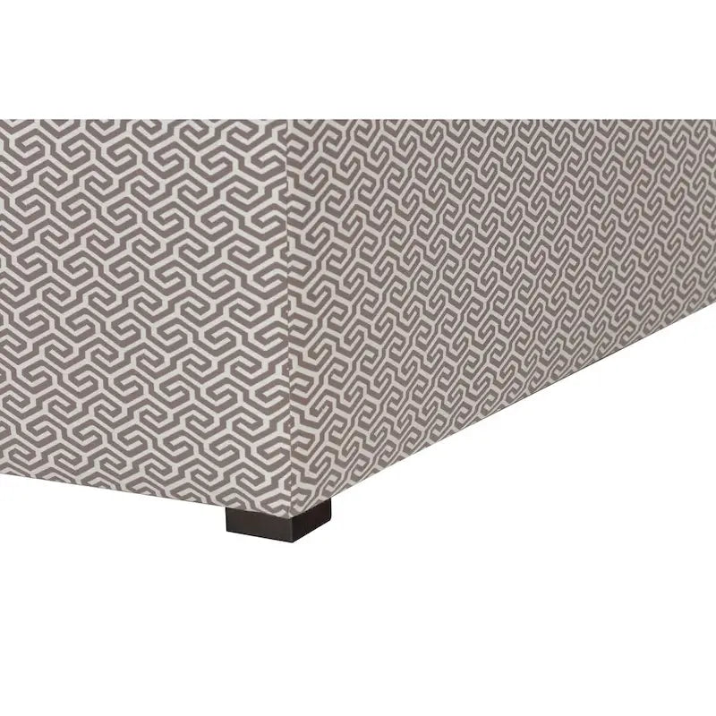 Banc de rangement transitoire, tissu capitonné, charnière hydraulique, pieds espresso