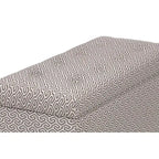Banc de rangement transitoire, tissu capitonné, charnière hydraulique, pieds espresso