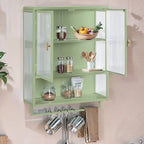 Armoire murale de rangement avec portes vitrées et crochets inférieurs