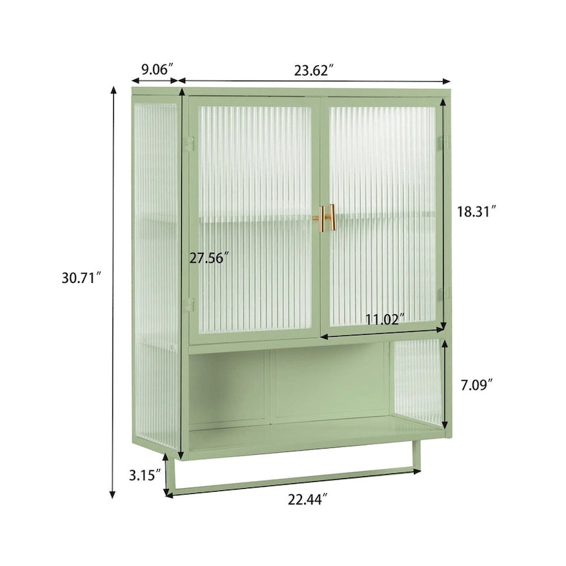 Armoire murale de rangement avec portes vitrées et crochets inférieurs