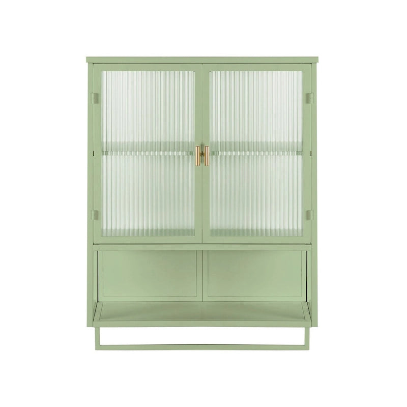 Armoire murale de rangement avec portes vitrées et crochets inférieurs