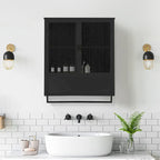 Armoire murale de rangement avec portes vitrées et crochets inférieurs