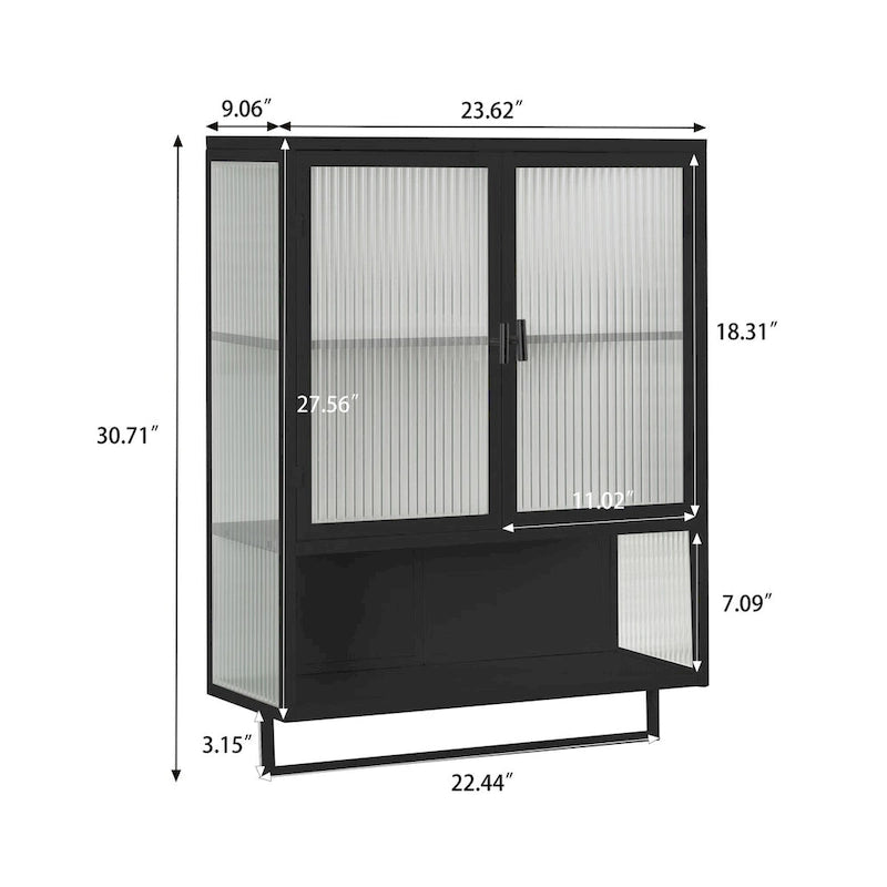 Armoire murale de rangement avec portes vitrées et crochets inférieurs