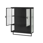 Armoire murale de rangement avec portes vitrées et crochets inférieurs