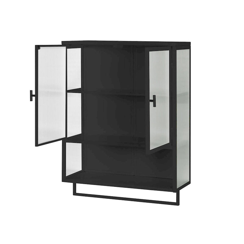 Armoire murale de rangement avec portes vitrées et crochets inférieurs