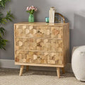 Commode à 3 tiroirs en bois de manguier naturel avec poignées géométriques en laiton 3D