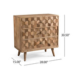 Commode à 3 tiroirs en bois de manguier naturel avec poignées géométriques en laiton 3D
