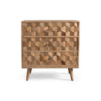 Commode à 3 tiroirs en bois de manguier naturel avec poignées géométriques en laiton 3D