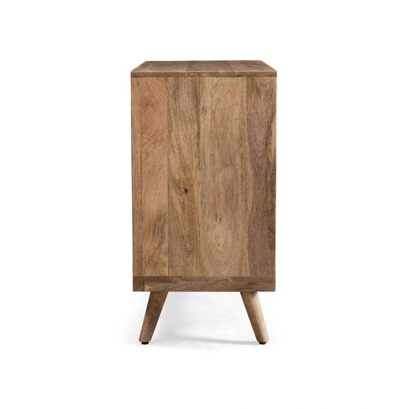 Commode à 3 tiroirs en bois de manguier naturel avec poignées géométriques en laiton 3D