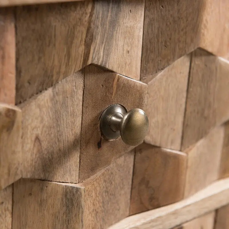 Commode à 3 tiroirs en bois de manguier naturel avec poignées géométriques en laiton 3D