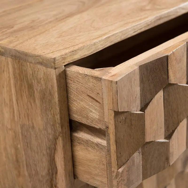 Commode à 3 tiroirs en bois de manguier naturel avec poignées géométriques en laiton 3D