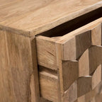 Commode à 3 tiroirs en bois de manguier naturel avec poignées géométriques en laiton 3D