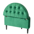 Banc de rangement ottoman mi-lune touffeté en velours vert avec pieds en bois