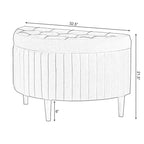Banc de rangement ottoman mi-lune touffeté en velours vert avec pieds en bois