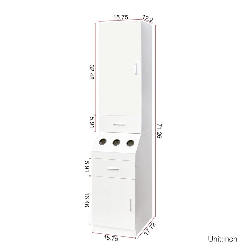 Meuble de rangement haut pour coiffure avec tiroirs, porte et supports pour outils chauffants Blanc Rose
