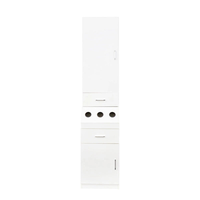 Meuble de rangement haut pour coiffure avec tiroirs, porte et supports pour outils chauffants Blanc Rose