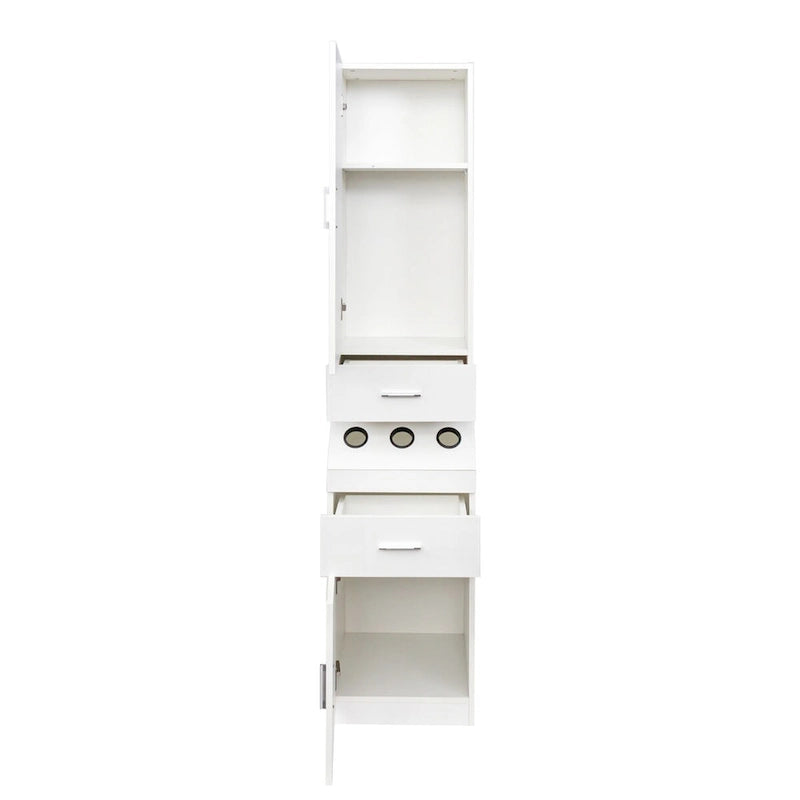 Meuble de rangement haut pour coiffure avec tiroirs, porte et supports pour outils chauffants Blanc Rose