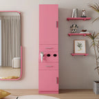 Meuble de rangement haut pour coiffure avec tiroirs, porte et supports pour outils chauffants Blanc Rose