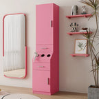 Meuble de rangement haut pour coiffure avec tiroirs, porte et supports pour outils chauffants Blanc Rose