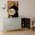 Armoire de rangement 4 portes en MDF avec pieds en pin, coloris Champagne / Bleu marine