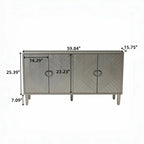 Armoire de rangement 4 portes en MDF avec pieds en pin, coloris Champagne / Bleu marine