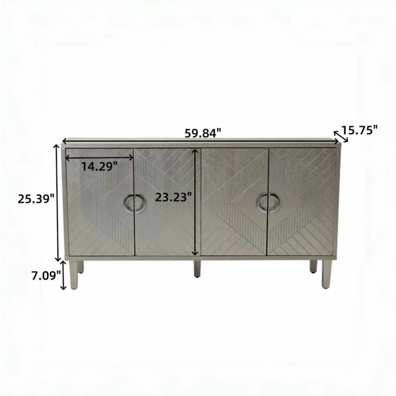 Armoire de rangement 4 portes en MDF avec pieds en pin, coloris Champagne / Bleu marine