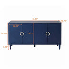 Armoire de rangement 4 portes en MDF avec pieds en pin, coloris Champagne / Bleu marine