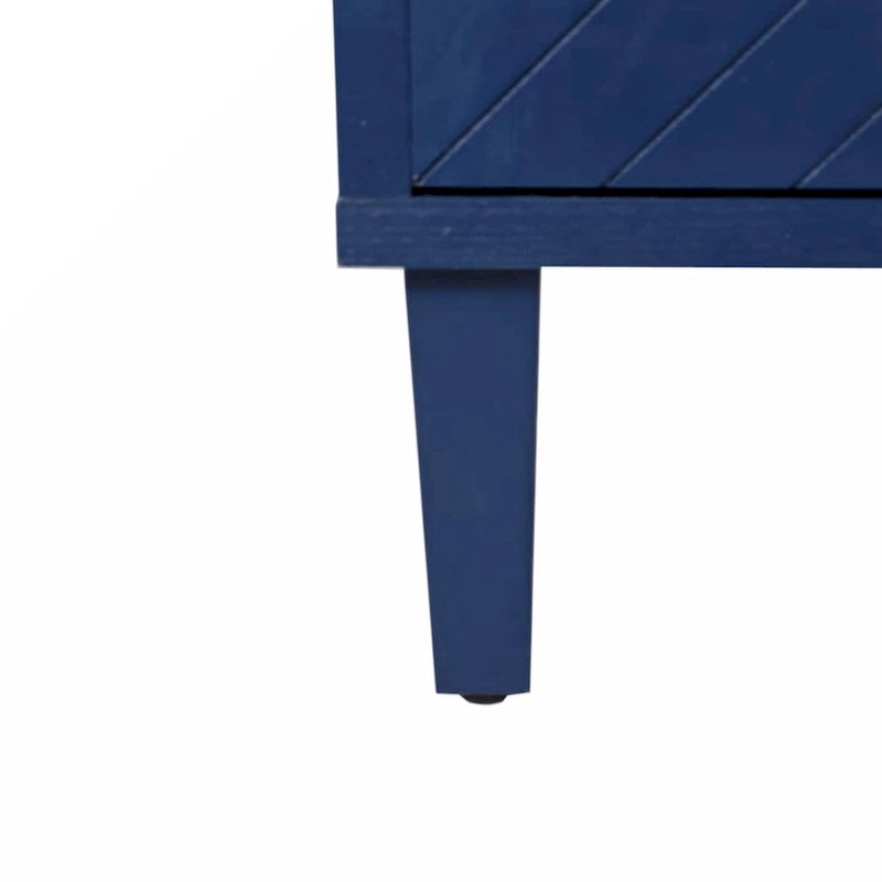 Armoire de rangement 4 portes en MDF avec pieds en pin, coloris Champagne / Bleu marine