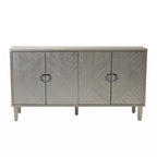 Armoire de rangement 4 portes en MDF avec pieds en pin, coloris Champagne / Bleu marine