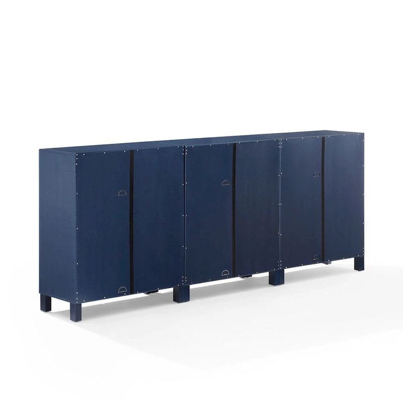 Meuble TV de ferme bleu marine avec portes en verre et rangement