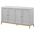 Buffet à quatre portes avec plateau effet marbre et pieds en métal doré gris clair