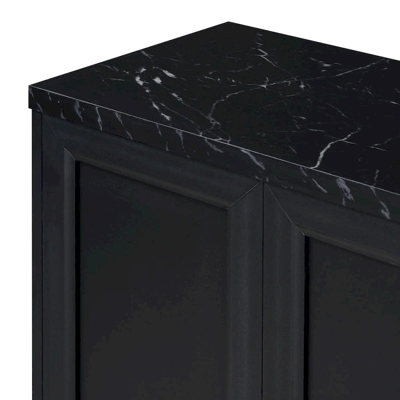 Buffet à quatre portes avec plateau effet marbre et pieds en métal doré gris clair