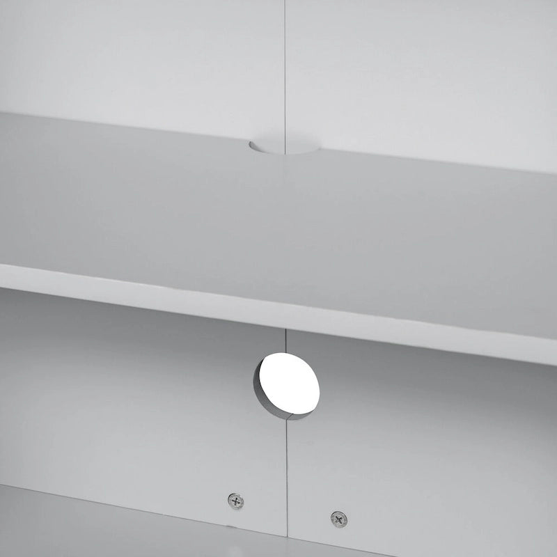 Buffet à quatre portes avec plateau effet marbre et pieds en métal doré gris clair