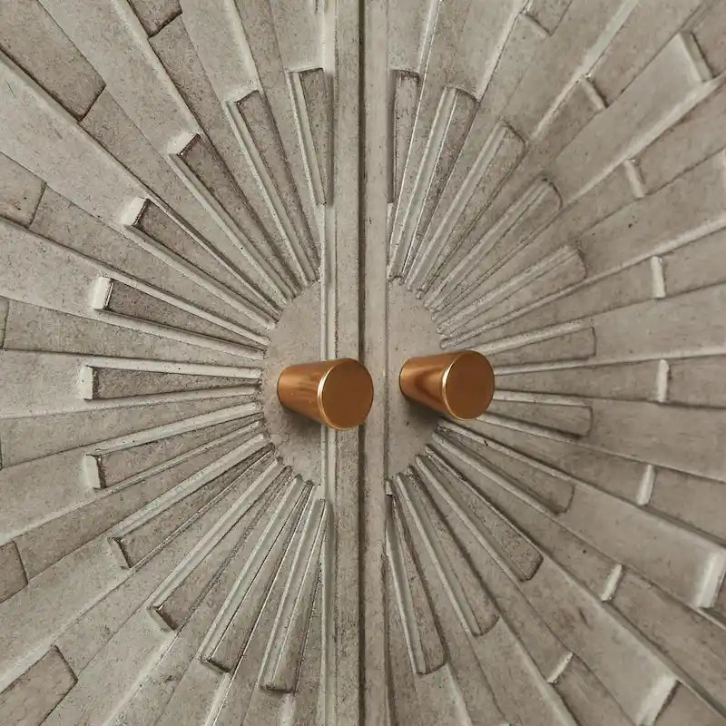 Buffet Rangement Bois Mid-Century Modern 2 Portes avec Portes Effet Vieilli Argenté et Pieds en Métal Doré