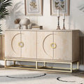 Buffet 4 portes en bois avec poignées métalliques dorées et étagères réglables, beige