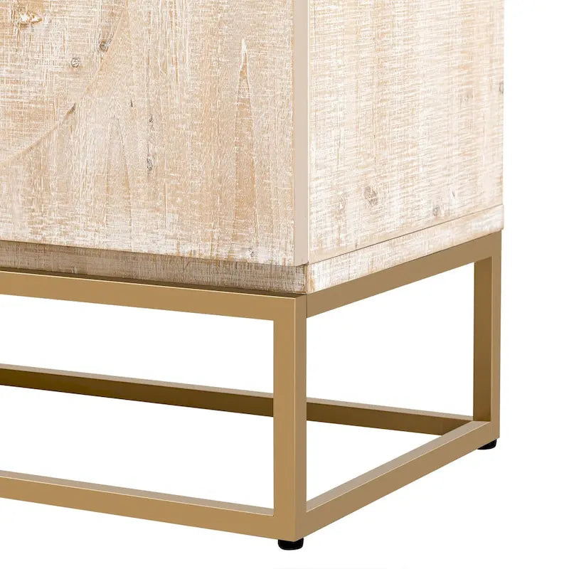 Buffet 4 portes en bois avec poignées métalliques dorées et étagères réglables, beige