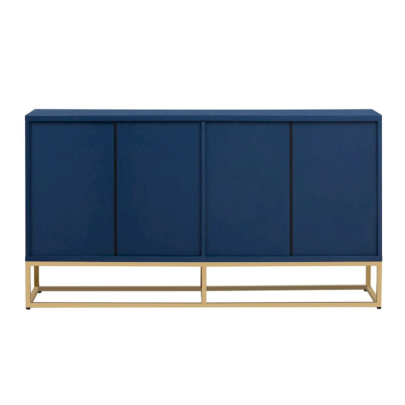 Buffet 4 portes en bois avec poignées métalliques dorées et étagères réglables, beige