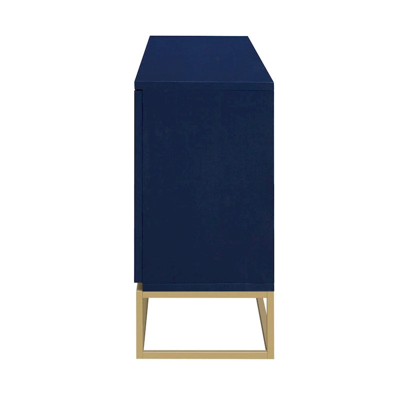 Buffet 4 portes en bois avec poignées métalliques dorées et étagères réglables, beige