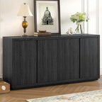 Buffet de rangement à quatre portes bleu marine et noir en MDF avec étagères réglables