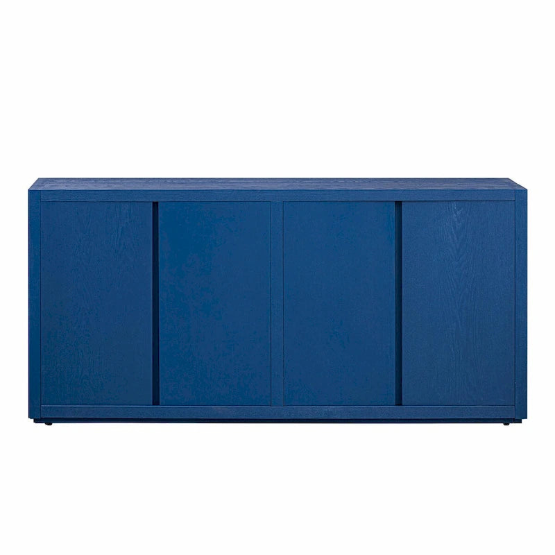 Buffet de rangement à quatre portes bleu marine et noir en MDF avec étagères réglables