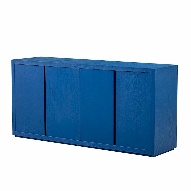 Buffet de rangement à quatre portes bleu marine et noir en MDF avec étagères réglables