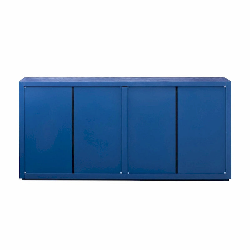 Buffet de rangement à quatre portes bleu marine et noir en MDF avec étagères réglables