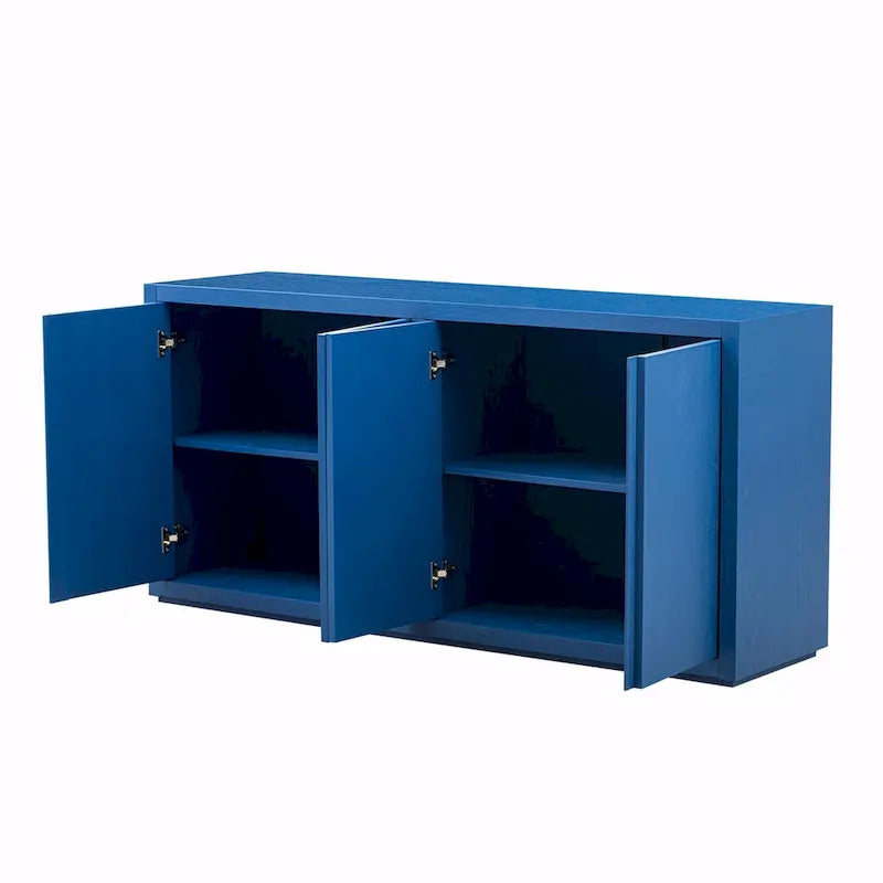 Buffet de rangement à quatre portes bleu marine et noir en MDF avec étagères réglables