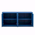 Buffet de rangement à quatre portes bleu marine et noir en MDF avec étagères réglables