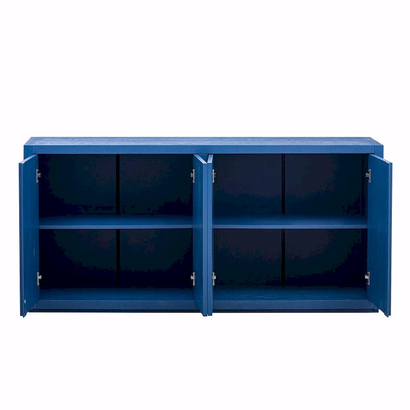 Buffet de rangement à quatre portes bleu marine et noir en MDF avec étagères réglables