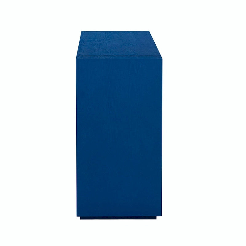 Buffet de rangement à quatre portes bleu marine et noir en MDF avec étagères réglables