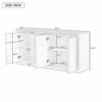 Buffet de rangement à quatre portes bleu marine et noir en MDF avec étagères réglables